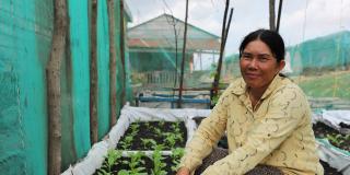 Woman with floating garden