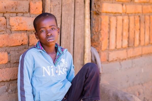Lonjezo in the village where he lives with his family in rural Lilongwe, Malawi.