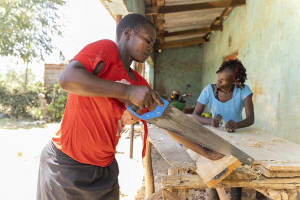 Girls doing carpentry